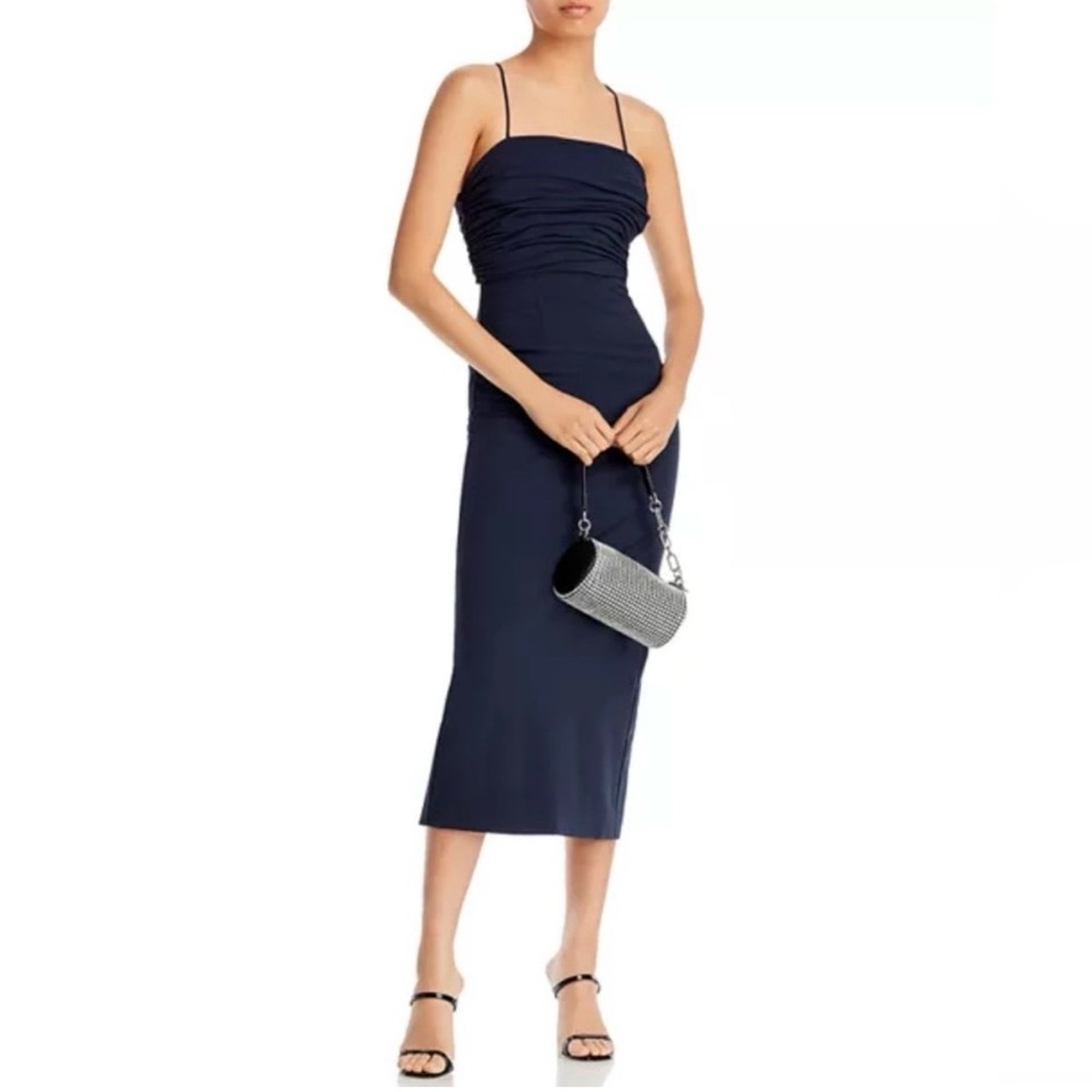 Cinq a Sept Navy Ruched Midi Dress